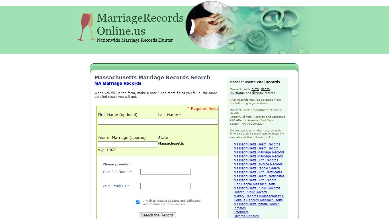 Massachusetts Marriage Records Search