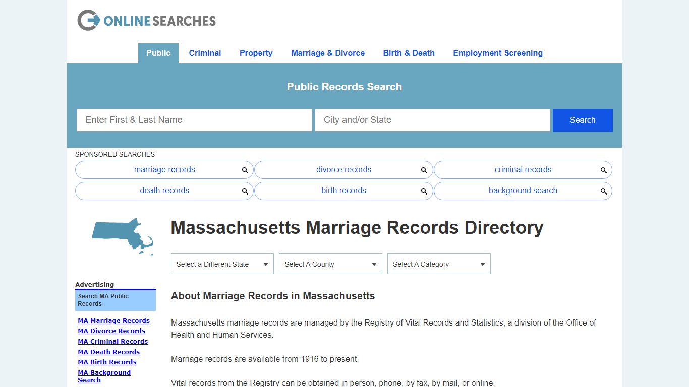 Massachusetts Marriage Records Directory - OnlineSearches.com